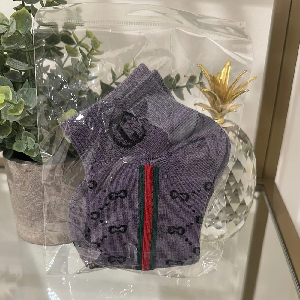 Purple Socks with Black GG Pattern